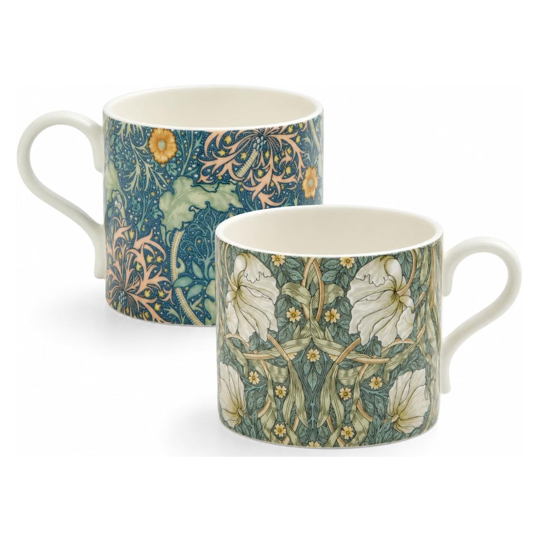 Spode Morris & Co 12oz Mug, Set of 2 - Porcelain Drinkware for Tea or Coffee, Microwave & Dishwasher Safe Cups for Kitchen Shelf Display or Home Coffee Bar Accessories (Seaweed & Pimpernel)