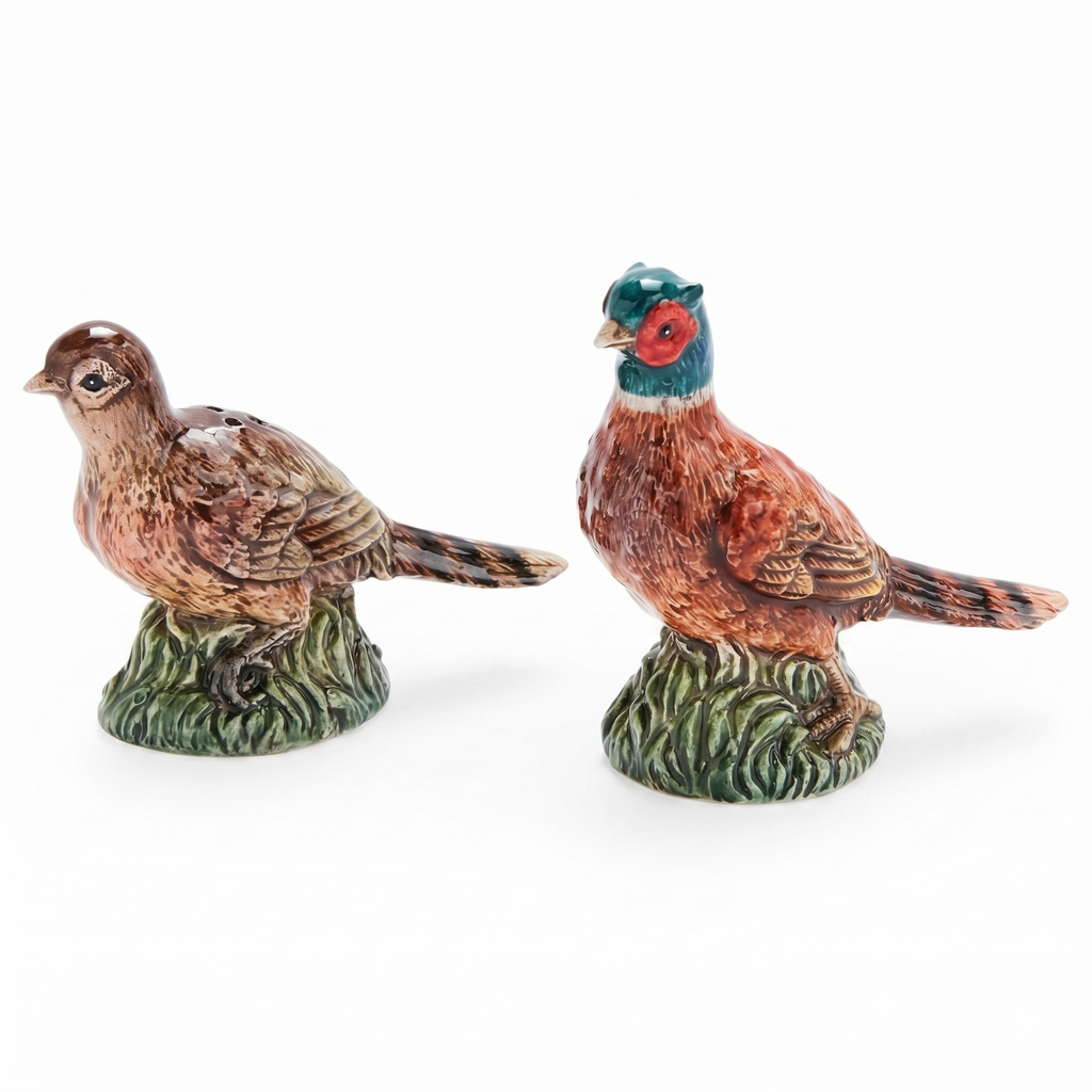 Spode 3.5" Pheasant-Shaped Salt and Pepper Shakers - Dolomite Ceramic Farmhouse Décor for Formal Dining, Decorative Salt & Pepper Set with Easy Refill Bottom Stoppers, Ideal for Thanksgiving Table