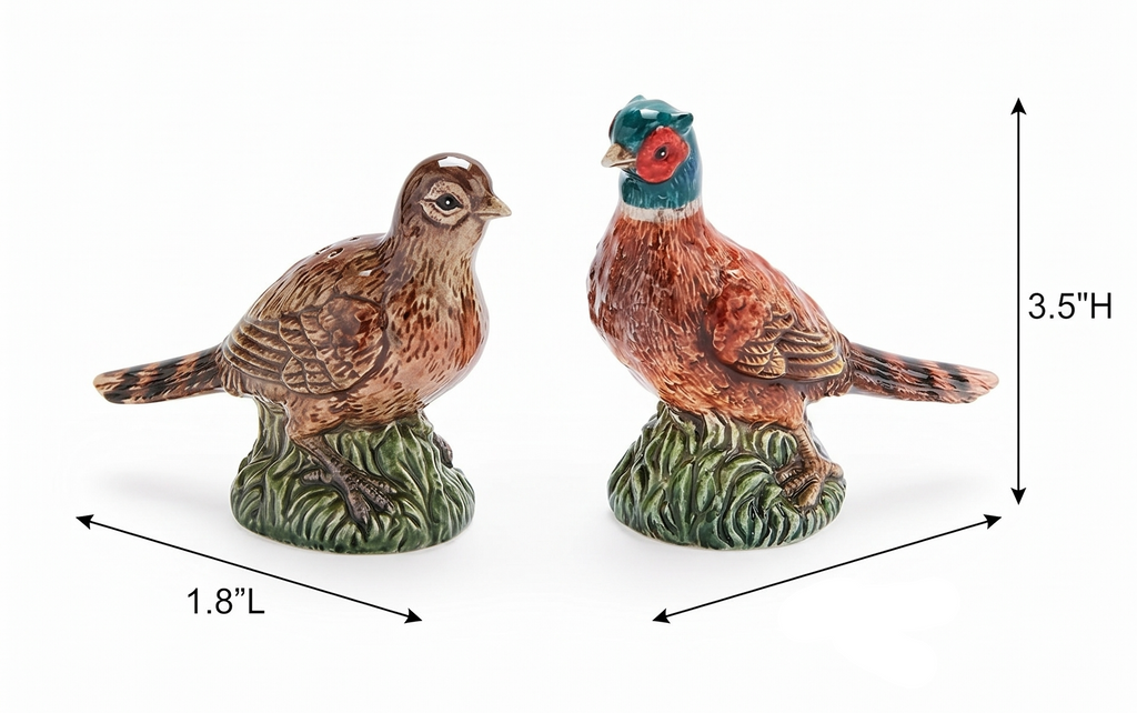 Spode 3.5" Pheasant-Shaped Salt and Pepper Shakers - Dolomite Ceramic Farmhouse Décor for Formal Dining, Decorative Salt & Pepper Set with Easy Refill Bottom Stoppers, Ideal for Thanksgiving Table