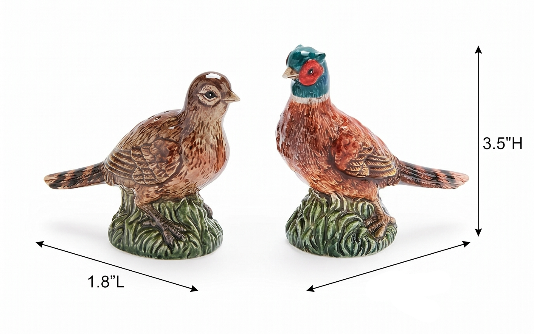 Spode 3.5" Pheasant-Shaped Salt and Pepper Shakers - Dolomite Ceramic Farmhouse Décor for Formal Dining, Decorative Salt & Pepper Set with Easy Refill Bottom Stoppers, Ideal for Thanksgiving Table