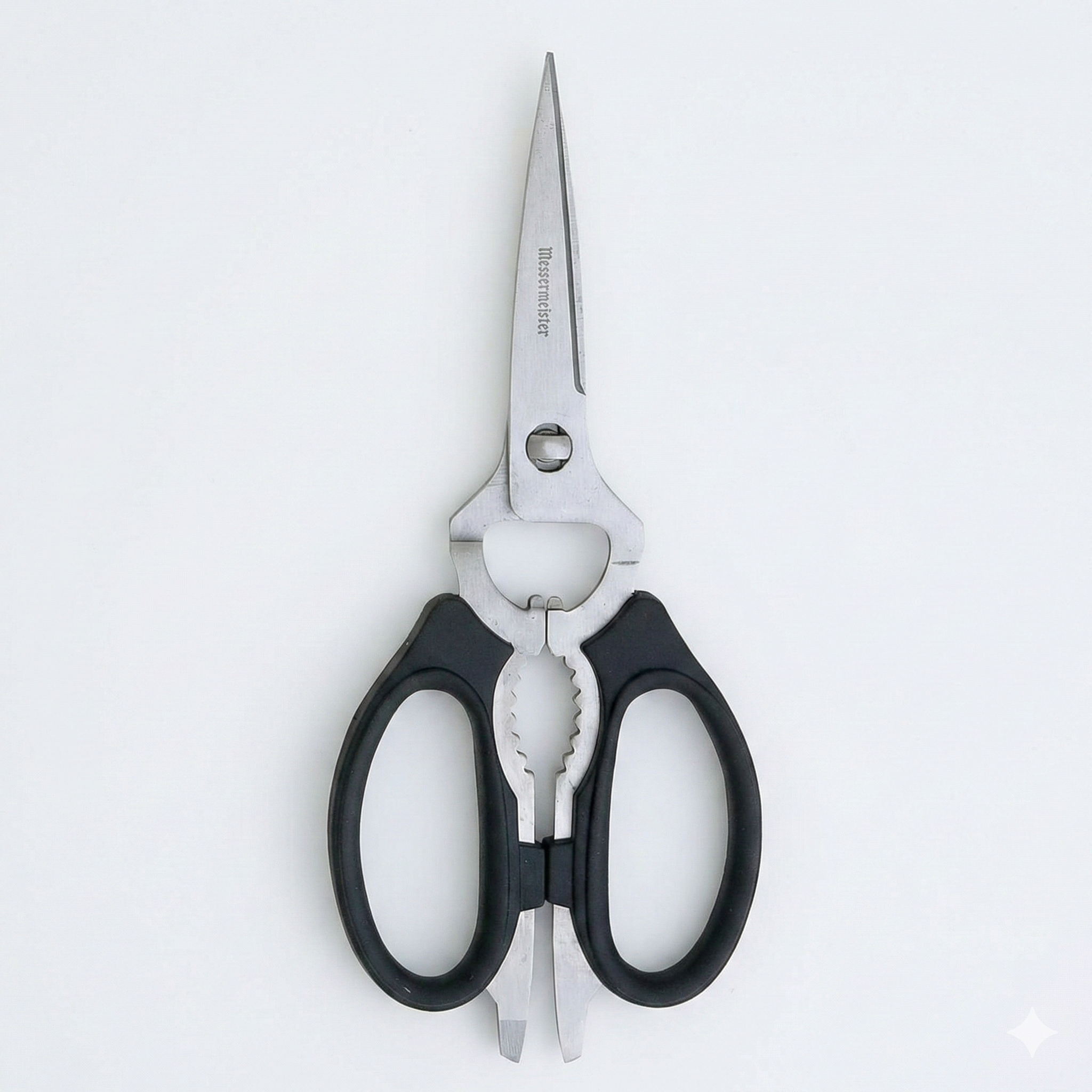 Messermeister 8-Inch Take-Apart Kitchen Scissors, Black - Includes Screwdriver, Nut Cracker, Jar Lid Opener/Gripper, Bottle Opener & Bone + Twig Cutter - Suitable for Lefties & Righties