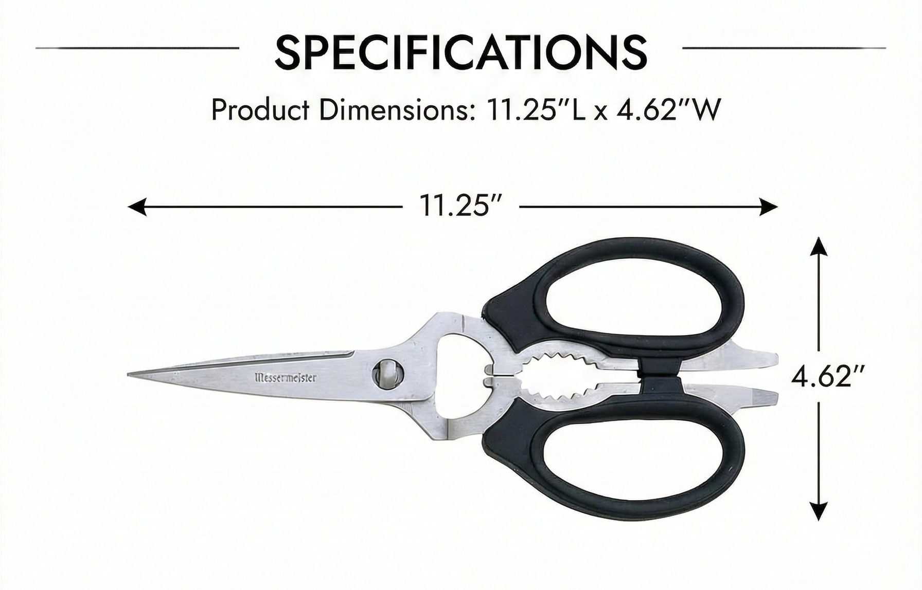Messermeister 8-Inch Take-Apart Kitchen Scissors, Black - Includes Screwdriver, Nut Cracker, Jar Lid Opener/Gripper, Bottle Opener & Bone + Twig Cutter - Suitable for Lefties & Righties
