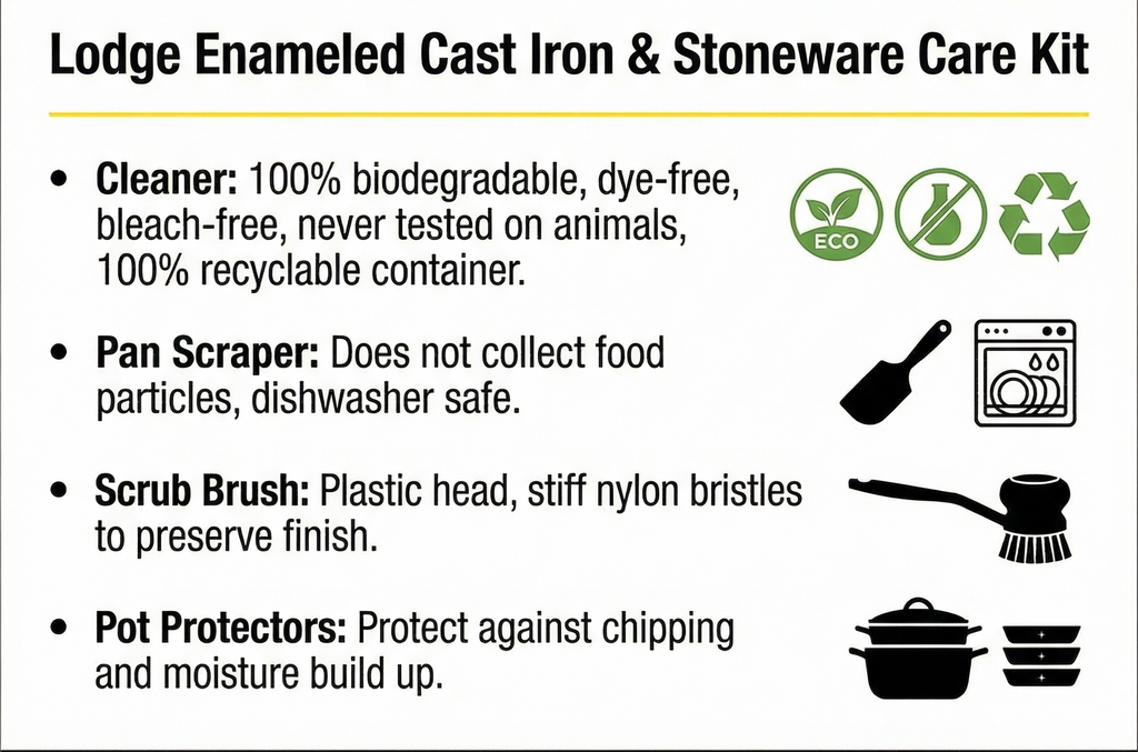 Lodge A-CAREE1 Enameled Cast Iron and Stoneware Care Kit, One Size, Assorted