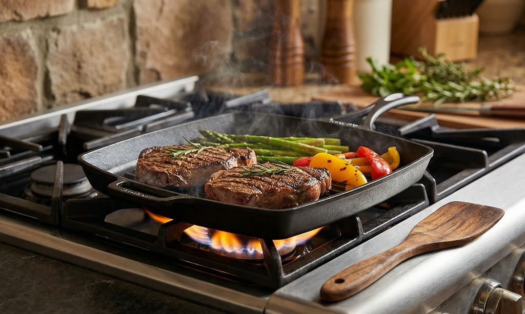 Lodge Blacklock 12 Inch Triple Seasoned Cast Iron Grill Pan - Lightweight Design - Natural, Non Stick Pans - Cast Iron Square Grill Pan - Lasts 100 Years