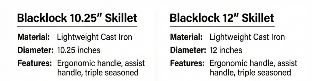 Lodge Blacklock Cast Iron Skillet Set, 10.25" & 12" - Triple Seasoned - Lightweight - Easy Cleanup - Premium Cookware
