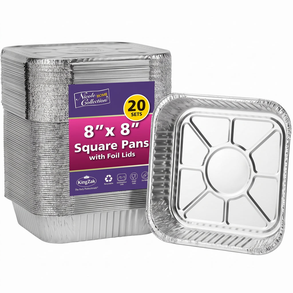 8x8 Aluminum Pans With Lids (20 Pack) 8 Inch Foil Pans With Covers - Cake Pans - Aluminum Square Pans With Lids - Disposable Food container - great For Cake Baking, Cooking, Freezing, Prepping Food
