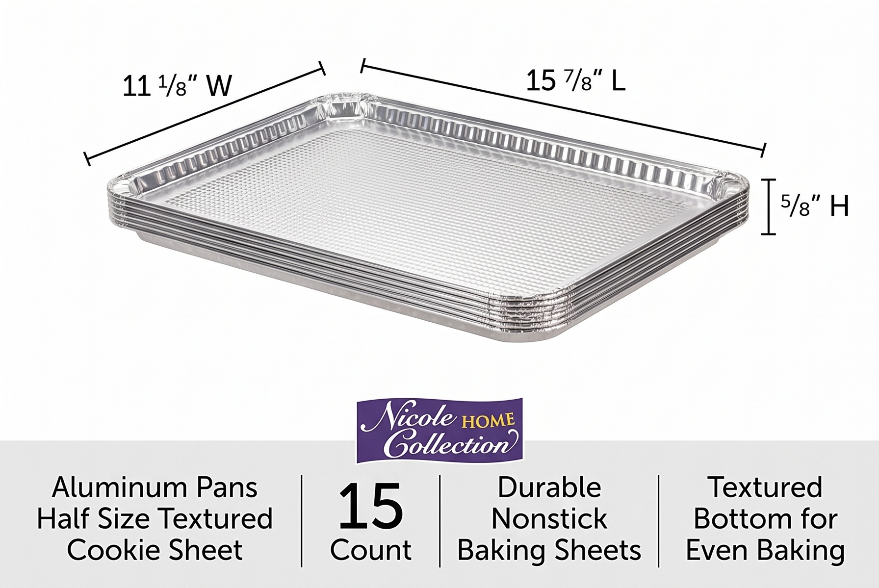 Aluminum Pans Half Size Textured Cookie Sheet 15 Count Durable Nonstick Baking Sheets 15.87" x 11" - Sheet Pan, Baking Tray, Cookie Sheets, Foil pans, Foil trays, Sheet Baking Pans