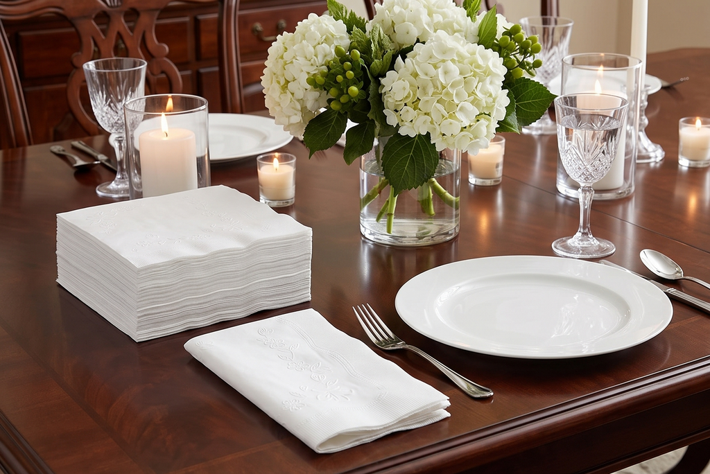 Lillian Tablesettings Premium White Napkins, Large Dinner Napkin, 3 Ply Paper White, 75 count