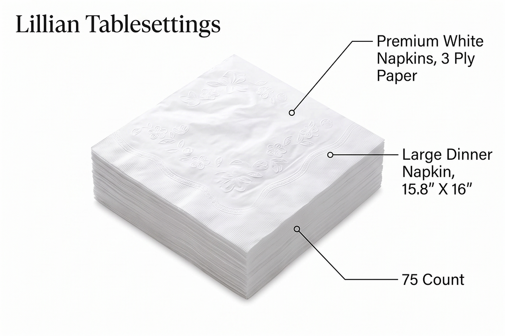 Lillian Tablesettings Premium White Napkins, Large Dinner Napkin, 3 Ply Paper White, 75 count