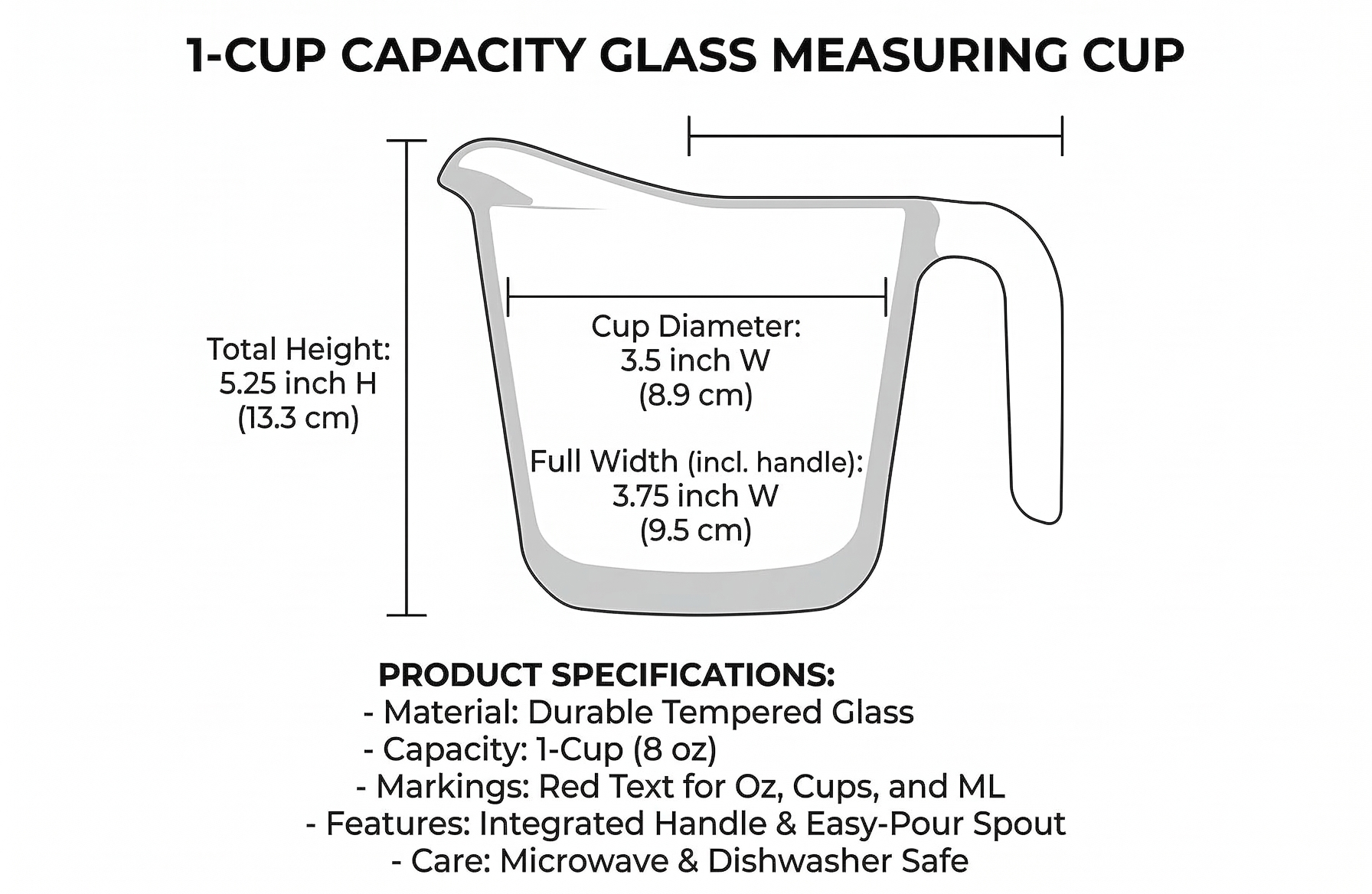 Anchor Hocking Fire-King Measuring Cup, Glass, 1-Cup