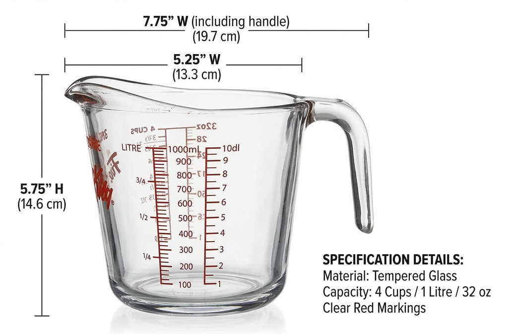 Anchor Hocking Fire-King Measuring Cup, Glass, 4-Cup