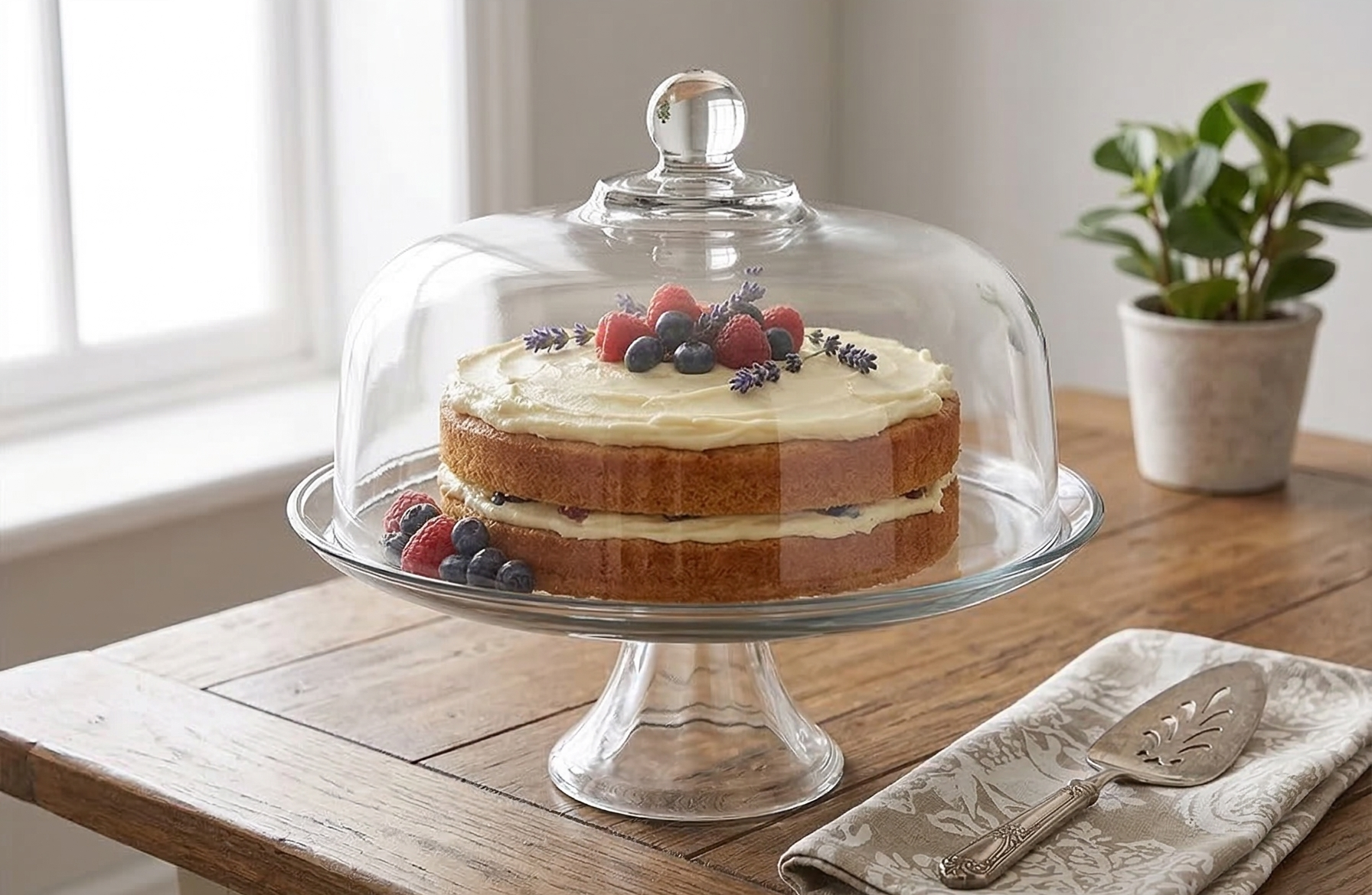 Anchor Hocking Presence Footed Cake Set with Dome (2 piece, all glass, dishwasher safe) , Color - Clear/Presence