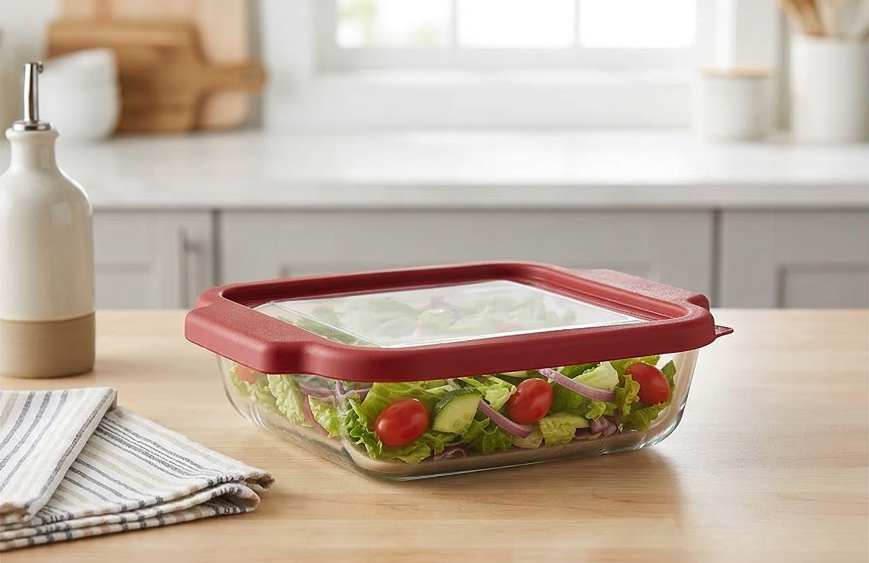 Anchor Hocking Glass Baking Dishes for Oven, 8 Inch Square Glass Cake Pan with TrueFit Cherry Lid