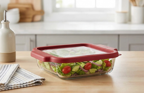 Anchor Hocking Glass Baking Dishes for Oven, 8 Inch Square Glass Cake Pan with TrueFit Cherry Lid