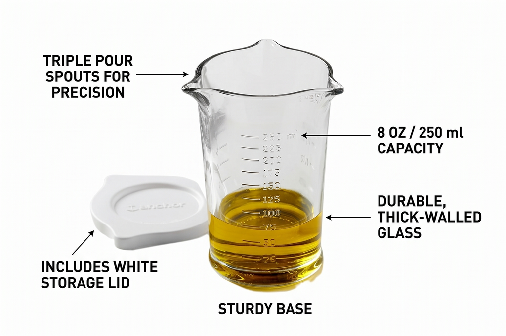 Anchor Hocking Triple Pour Glass Measuring Cup, 8 Oz Measuring Glass