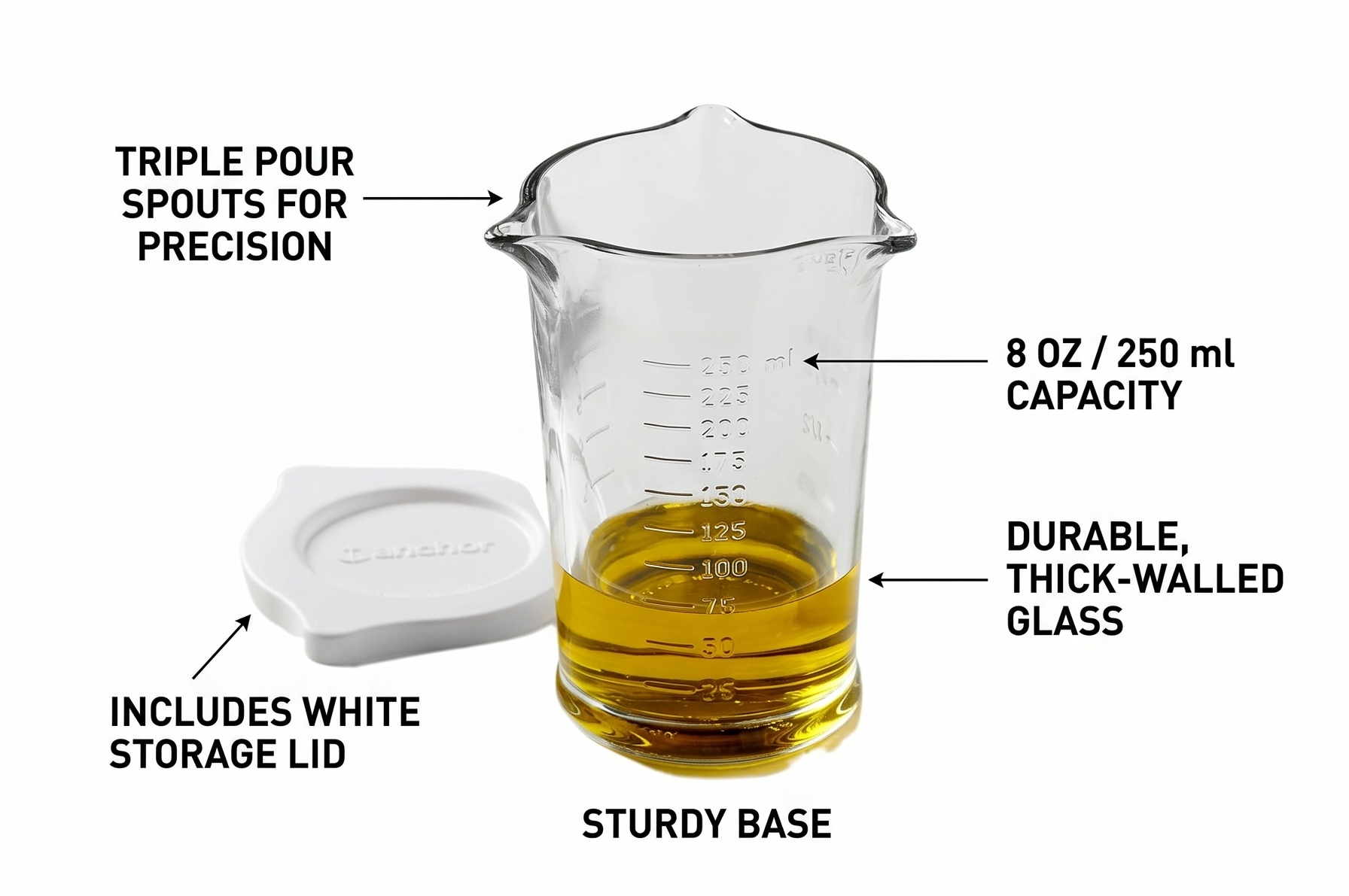 Anchor Hocking Triple Pour Glass Measuring Cup, 8 Oz Measuring Glass