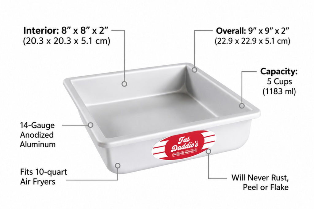 Fat Daddio's PSQ-882 Anodized Aluminum Square Cake Pan, 8 x 2 Inch
