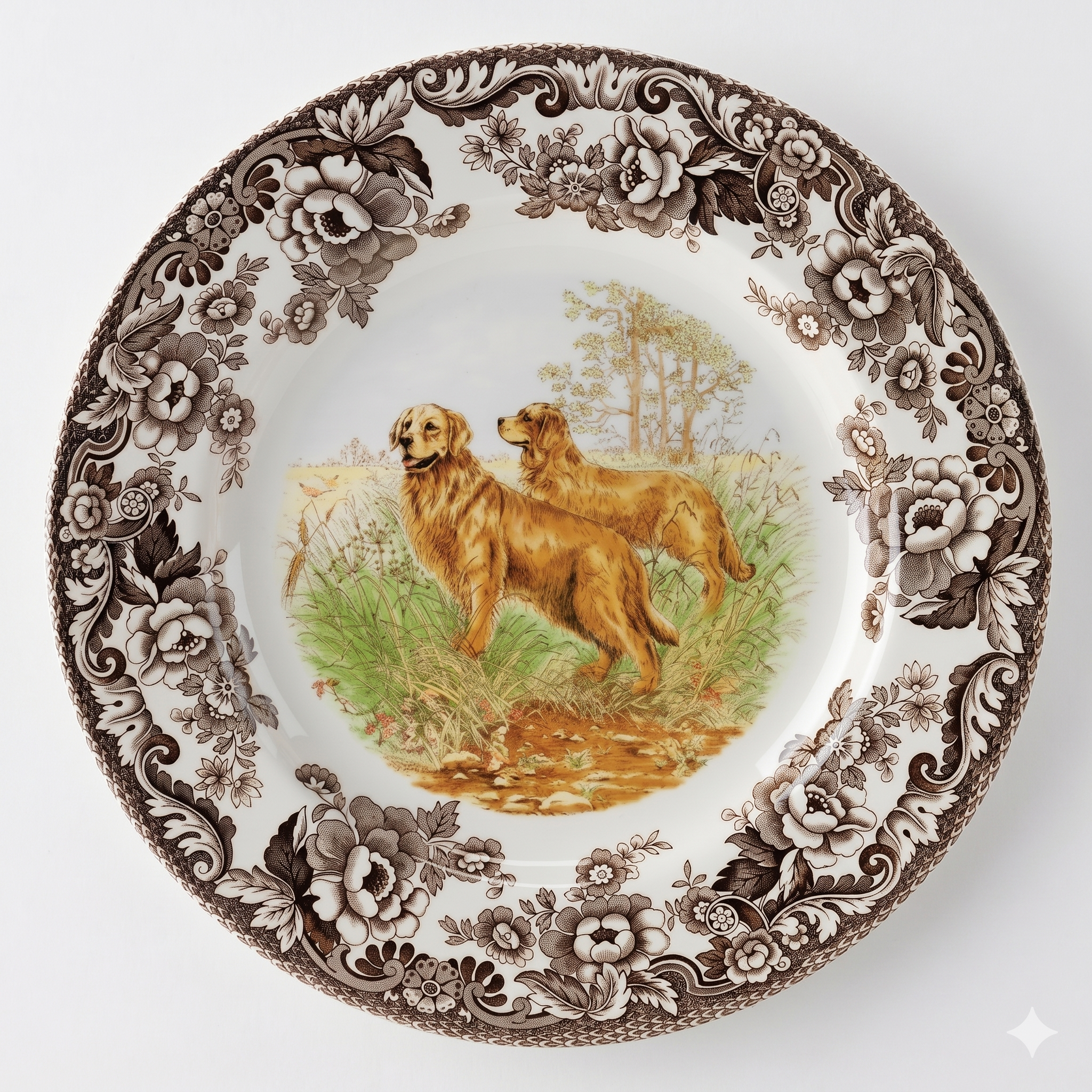 Spode Woodland Hunting Dogs Golden Retriever Dinner Plate