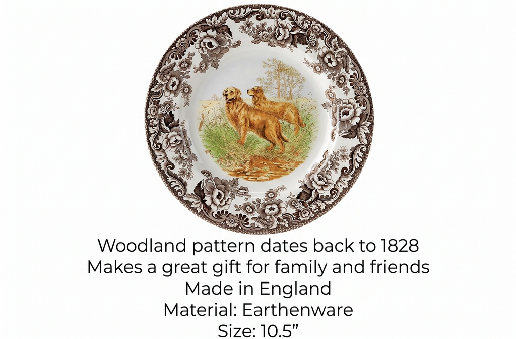 Spode Woodland Hunting Dogs Golden Retriever Dinner Plate