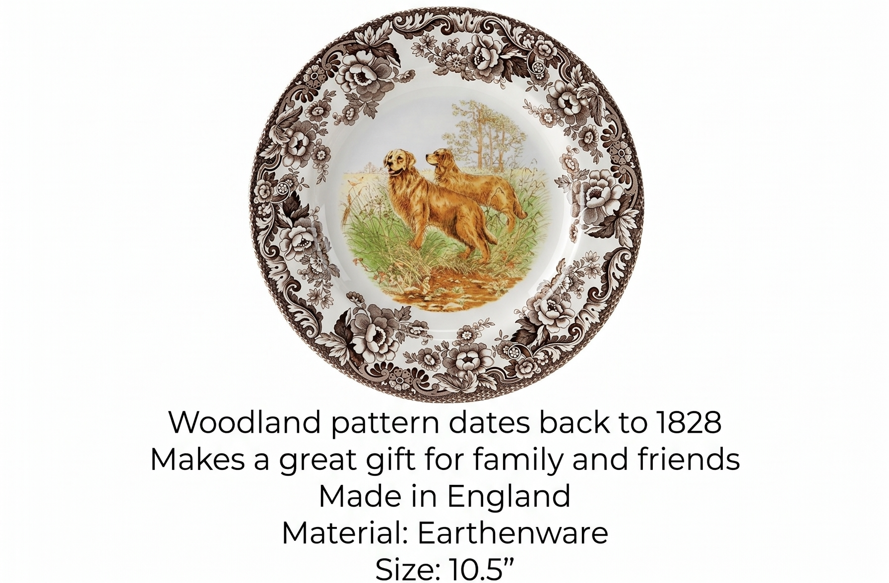 Spode Woodland Hunting Dogs Golden Retriever Dinner Plate