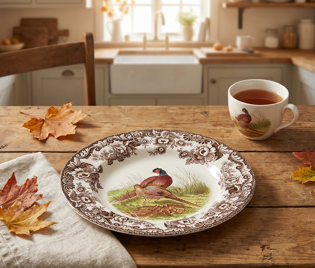Spode Woodland Pheasant Dinner Plate - 10.5" British Game Bird Design with Traditional Floral Border, Fine Earthenware Tableware - Dishwasher, Microwave & Warm Oven Safe - Made in England