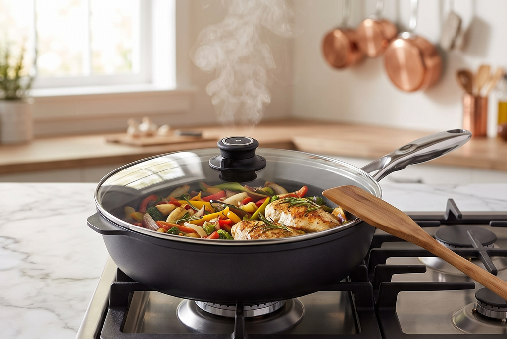 Swiss Diamond Nonstick Saute Pan with Lid, Diamond Coated Aluminum Deep Saute Pan with Lid Features Stainless Steel Handle, Dishwasher & Oven Safe Up To 500 °F, 12.5 Inch, 5.8 Quart