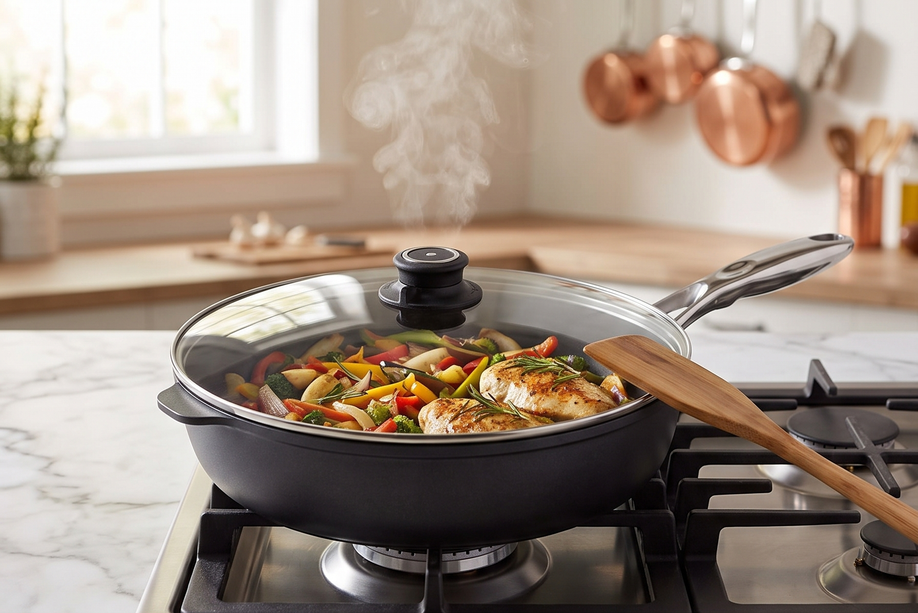 Swiss Diamond Nonstick Saute Pan with Lid, Diamond Coated Aluminum Deep Saute Pan with Lid Features Stainless Steel Handle, Dishwasher & Oven Safe Up To 500 °F, 12.5 Inch, 5.8 Quart