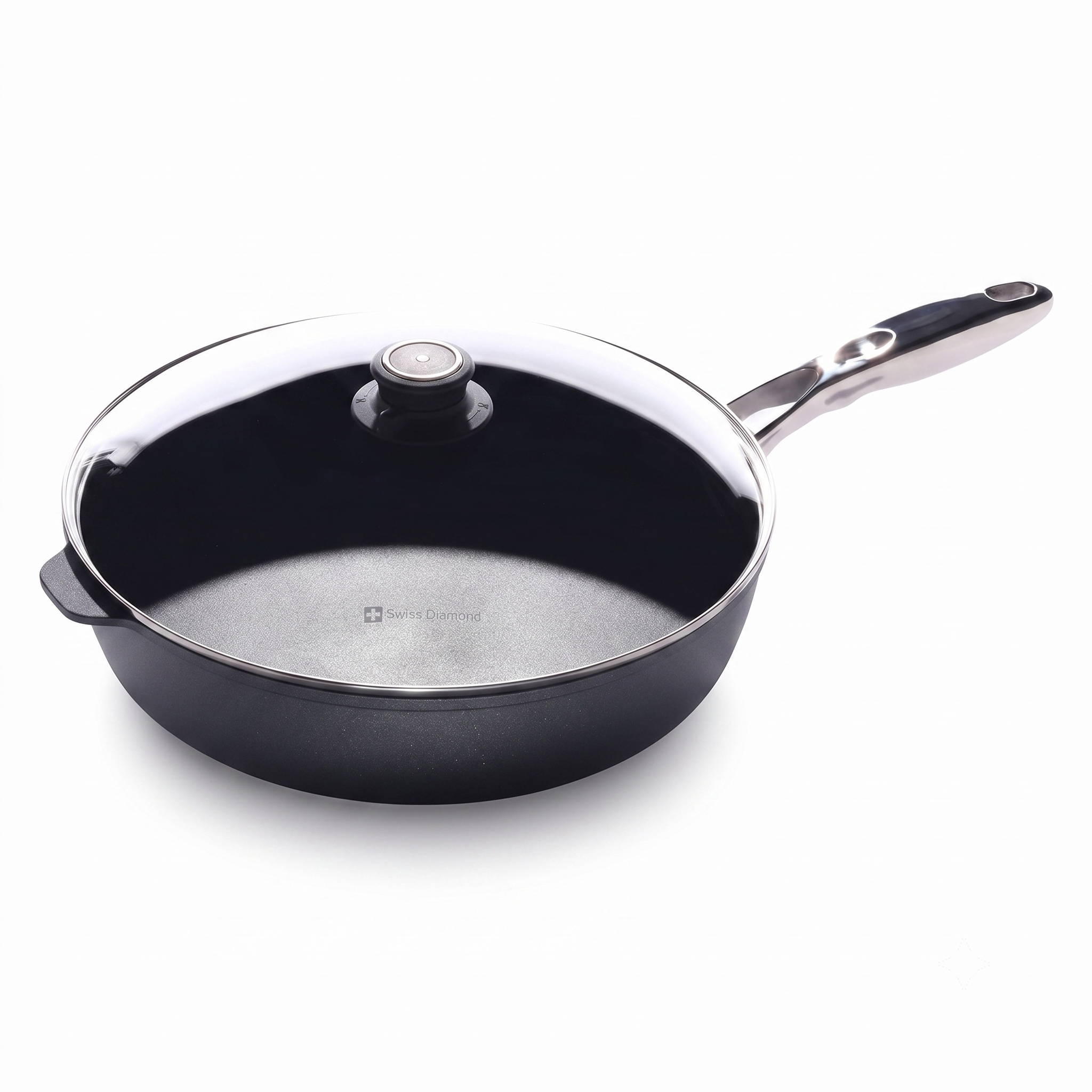 Swiss Diamond Nonstick Saute Pan with Lid, Diamond Coated Aluminum Deep Saute Pan with Lid Features Stainless Steel Handle, Dishwasher & Oven Safe Up To 500 °F, 12.5 Inch, 5.8 Quart