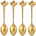 Fino Demi Spoon, Gold-Plated Stainless Steel, Teapot Design, For Everyday Coffee, Desserts, Entertaining, and Holiday Dining, Set Of 4