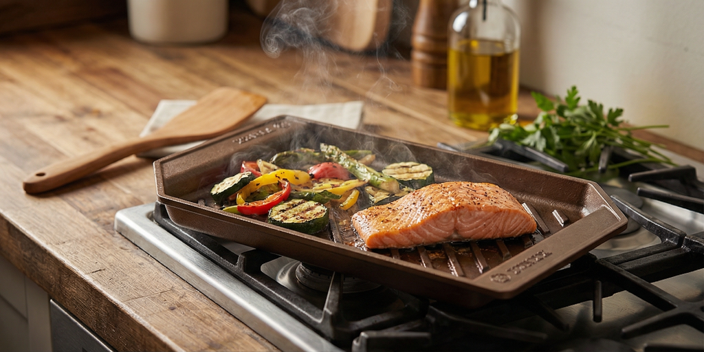 FINEX 15" Cast Iron Lean Grill Pan, Modern Heirloom, Handcrafted in the USA, Pre-seasoned with Organic Flaxseed Oil