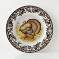 Spode Woodland Turkey Salad Plate - Traditional Wildlife Design, Thanksgiving Appetizer or Dessert Dish with 8 Inch Diameter, Fine Earthenware, British Flowers Border - Microwave, Oven, Freezer Safe