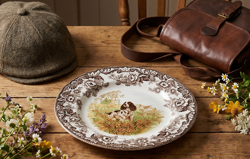 Spode Woodland Hunting Dogs English Springer Spaniel Dinner Plate