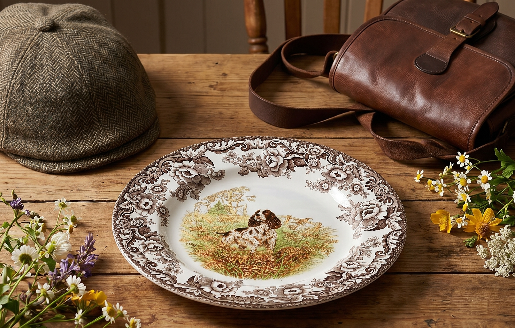 Spode Woodland Hunting Dogs English Springer Spaniel Dinner Plate