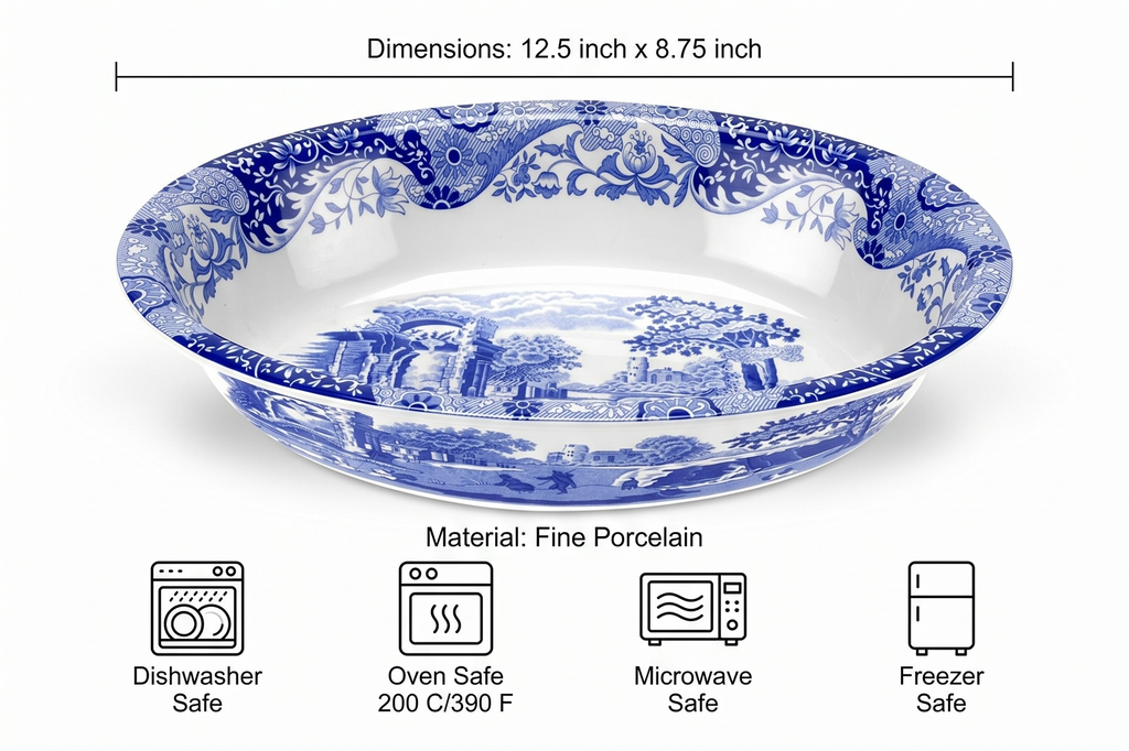 Spode Blue Italian Oval Rimmed Dish