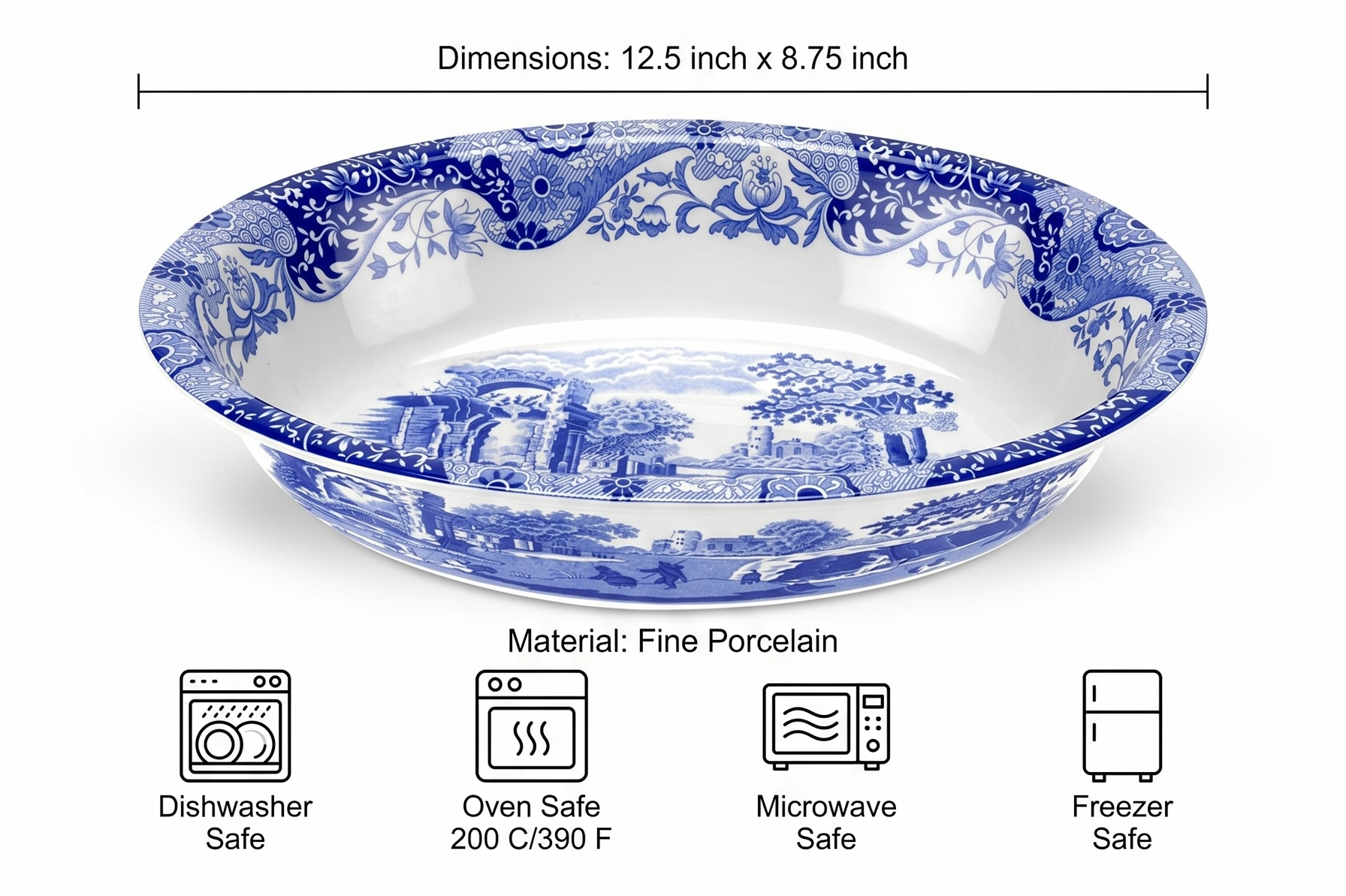 Spode Blue Italian Oval Rimmed Dish