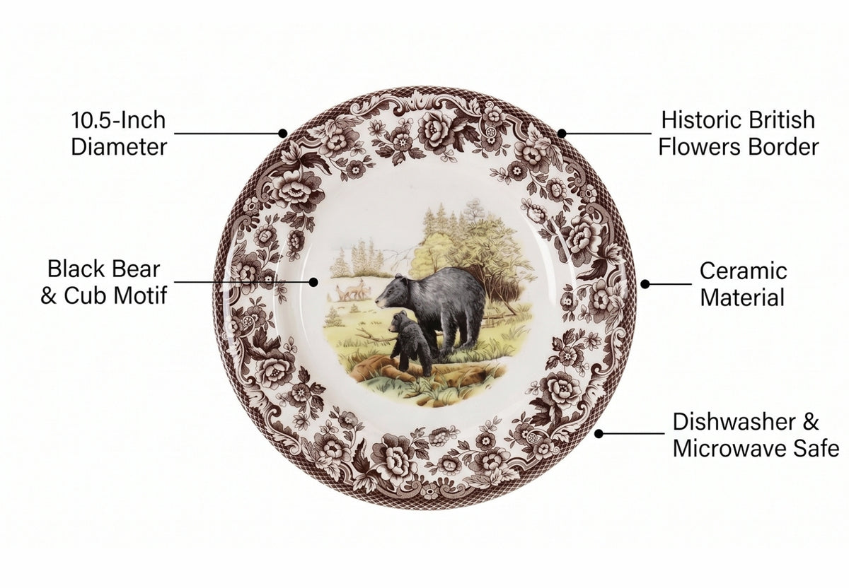 Spode Woodland American Wildlife Black Bear Dinner Plate