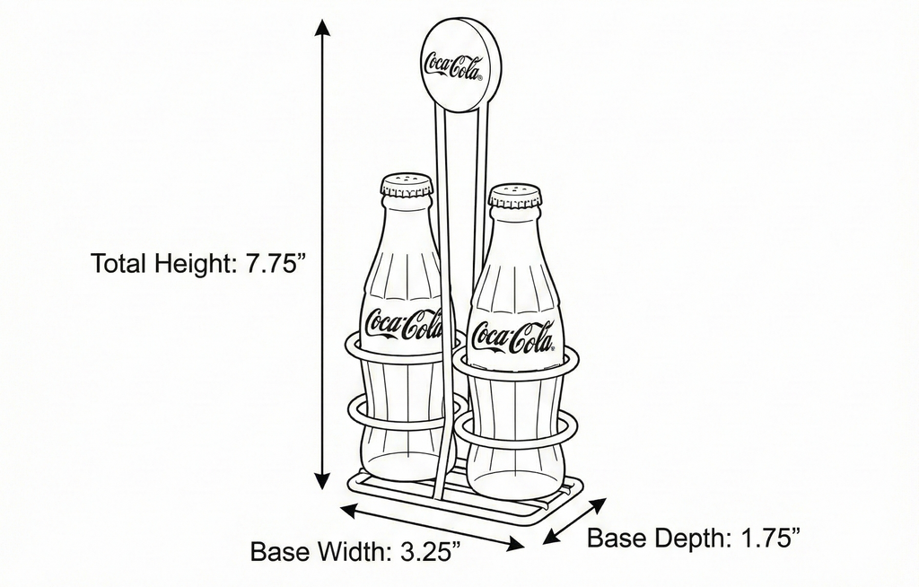 TableCraft Coca-Cola Salt and Pepper Shaker Set with Chrome Plated Metal Rack, Coca-Cola Salt and Pepper Shaker Set
