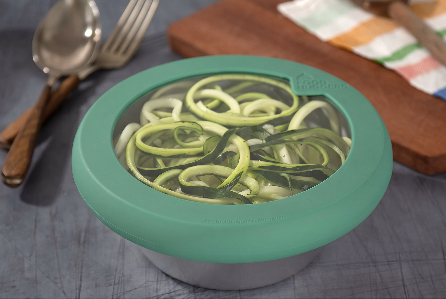 Food Huggers Replacement Lids for Glass Storage Containers | Silicone & Glass Lids that Don’t Crack | Fits Most Round Container Brands & Bowls | 100% Plastic Free | 2 Lid Set (S,M), Gradual Green