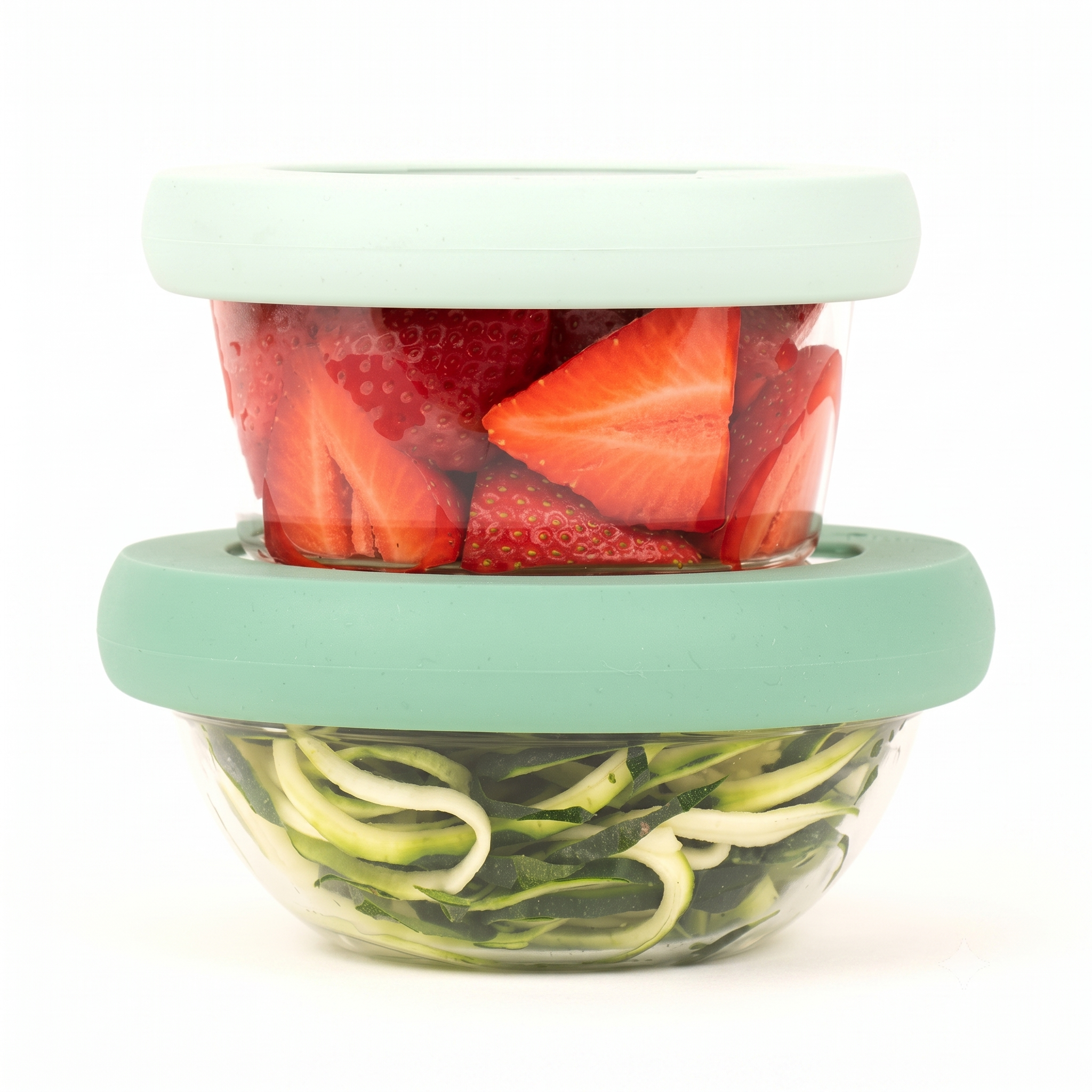 Food Huggers Replacement Lids for Glass Storage Containers | Silicone & Glass Lids that Don’t Crack | Fits Most Round Container Brands & Bowls | 100% Plastic Free | 2 Lid Set (S,M), Gradual Green