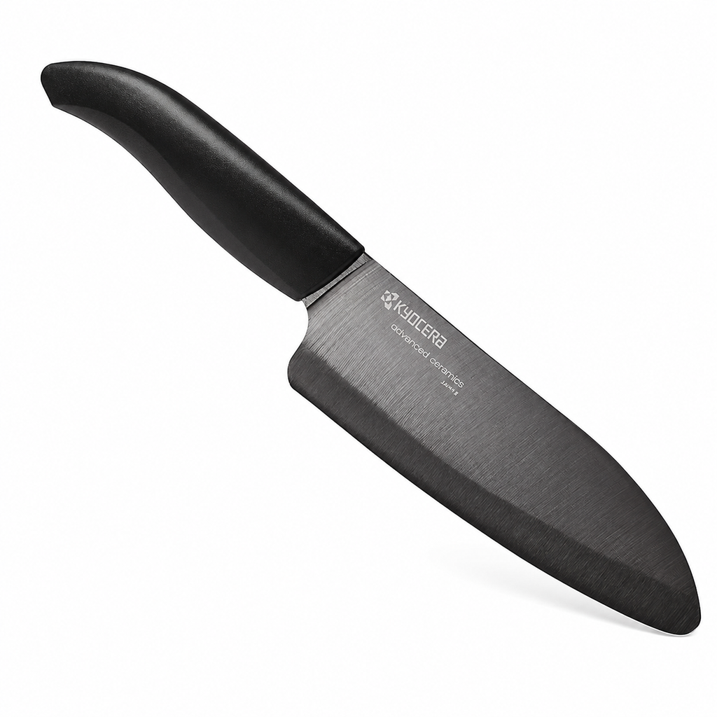 Kyocera Advanced Ceramic Revolution Series 5-1/2-inch Santoku Knife, Black Blade