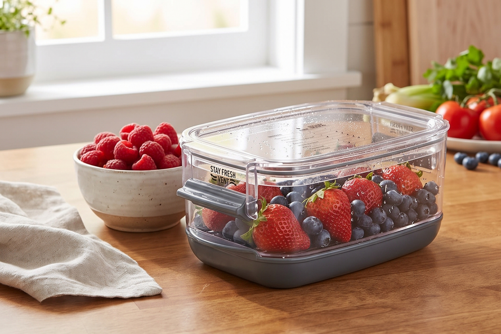 Progressive Berry ProKeeper, 1.2-Quart, Strawberries, Blueberry, Fruit Vegetable Container,Black