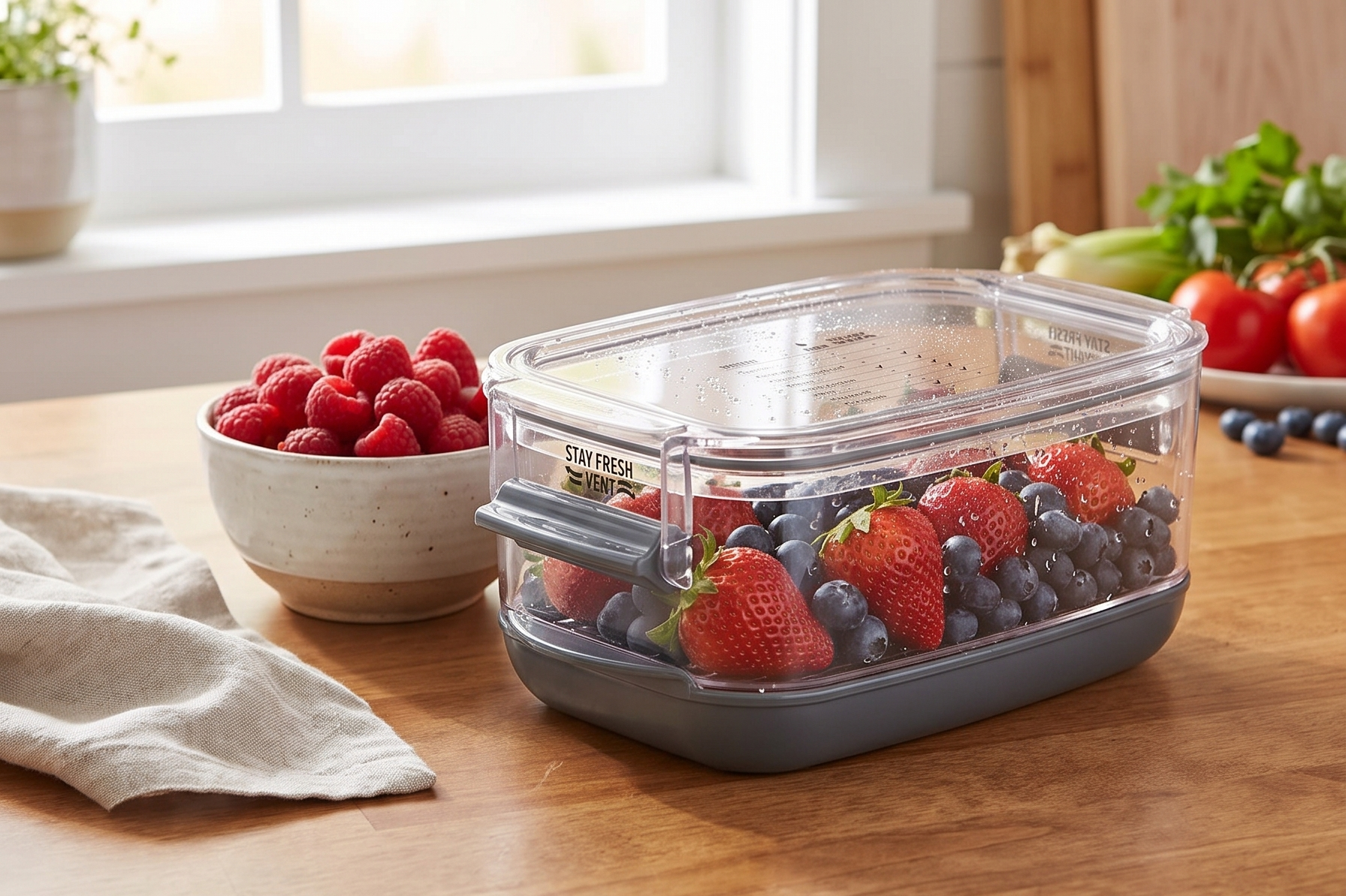 Progressive Berry ProKeeper, 1.2-Quart, Strawberries, Blueberry, Fruit Vegetable Container,Black