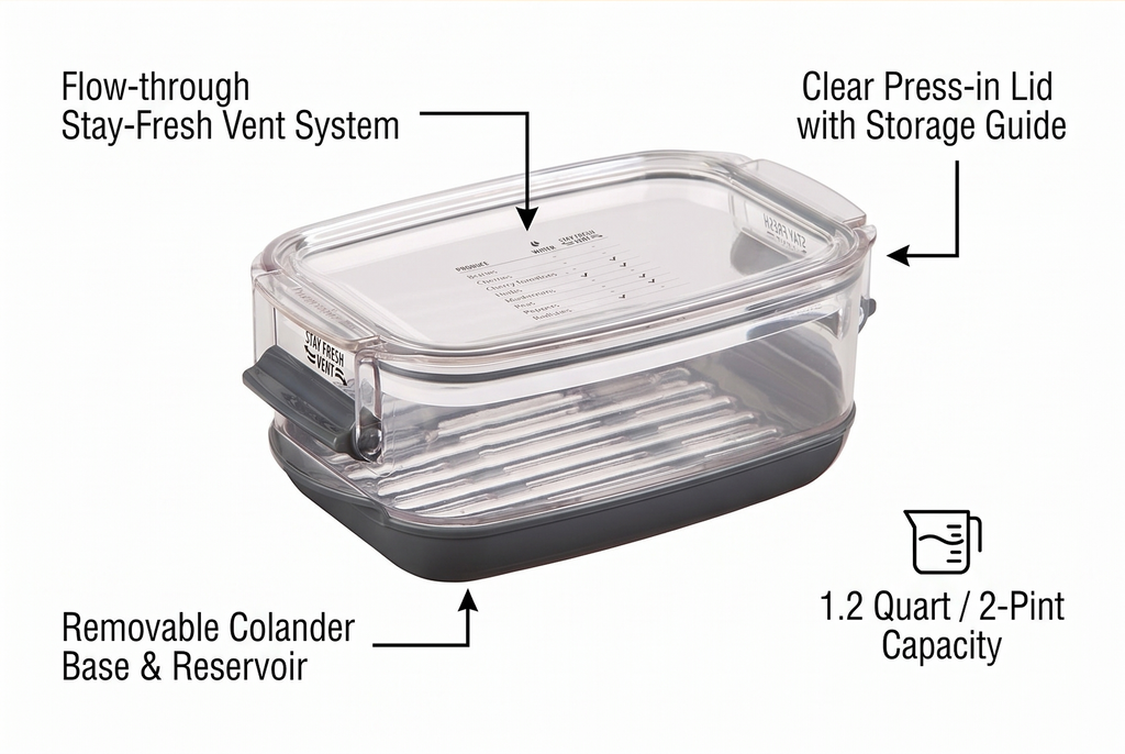 Progressive Berry ProKeeper, 1.2-Quart, Strawberries, Blueberry, Fruit Vegetable Container,Black
