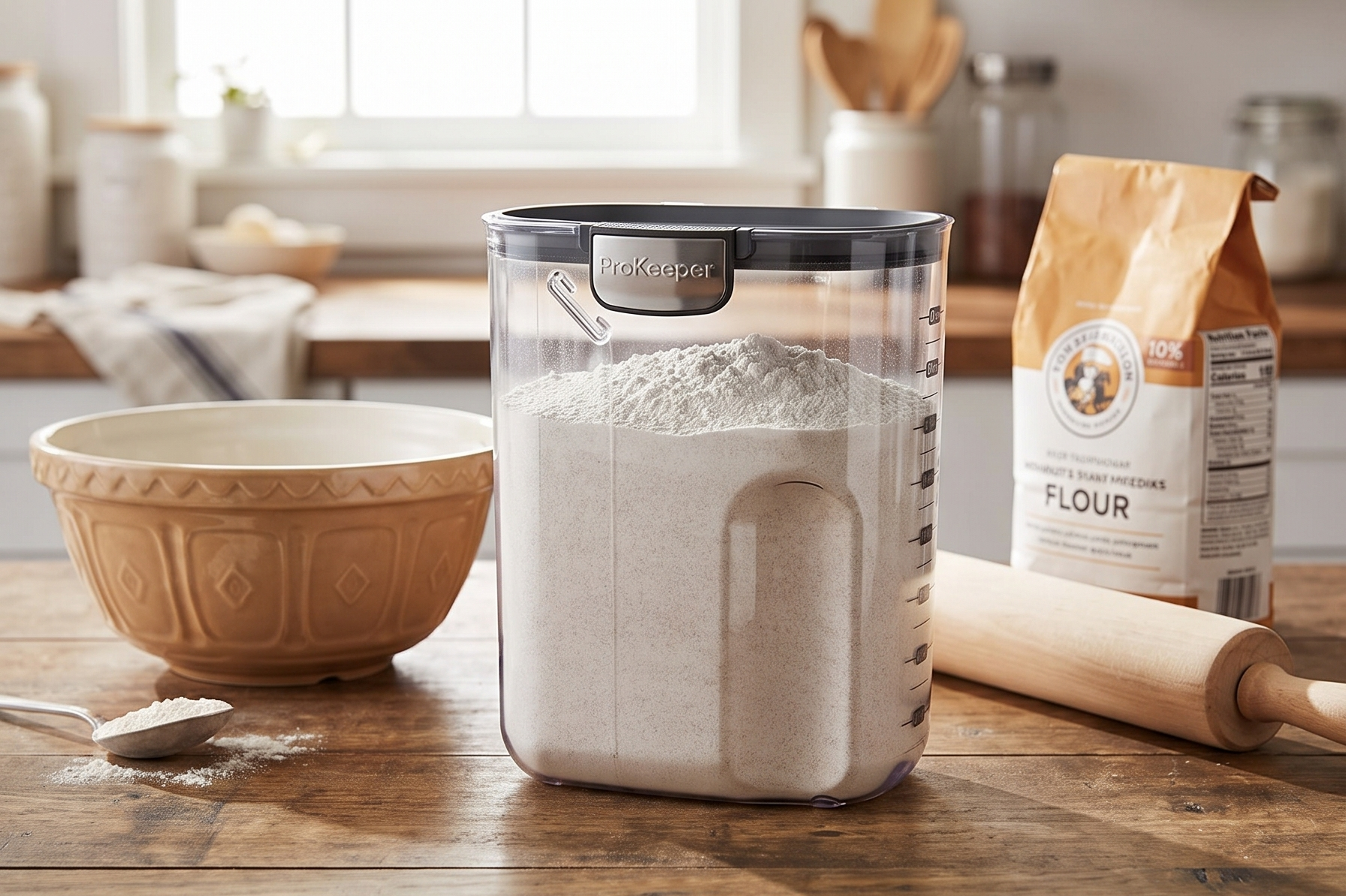 ProKeeper+ by Progressive International Clear Plastic Airtight Food Baker's Kitchen Storage Organization Container Canister Set with Magnetic Accessories (Flour 4-Quart)