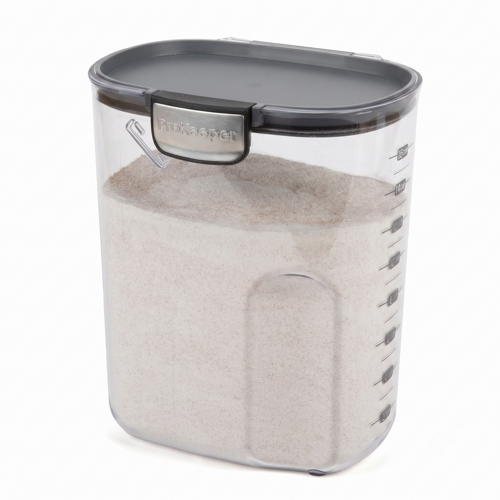 ProKeeper+ by Progressive International Clear Plastic Airtight Food Baker's Kitchen Storage Organization Container Canister Set with Magnetic Accessories (Flour 4-Quart)