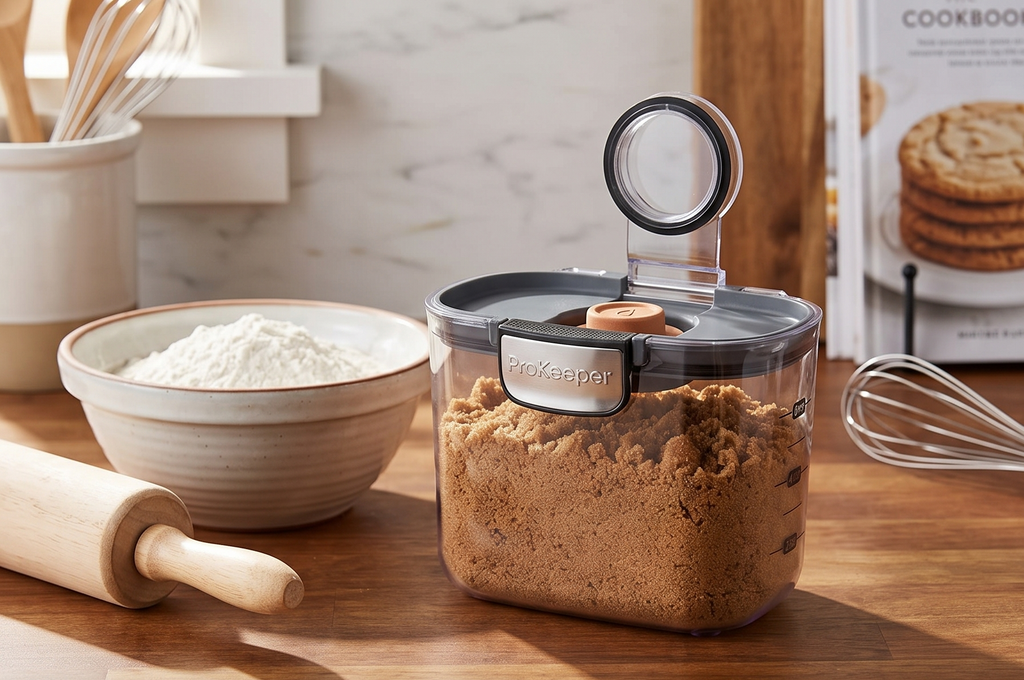 ProKeeper+ by Progressive International Clear Plastic Airtight Food Baker's Kitchen Storage Organization Container Canister Set with Magnetic Accessories (Brown Sugar 1.4-Quart)