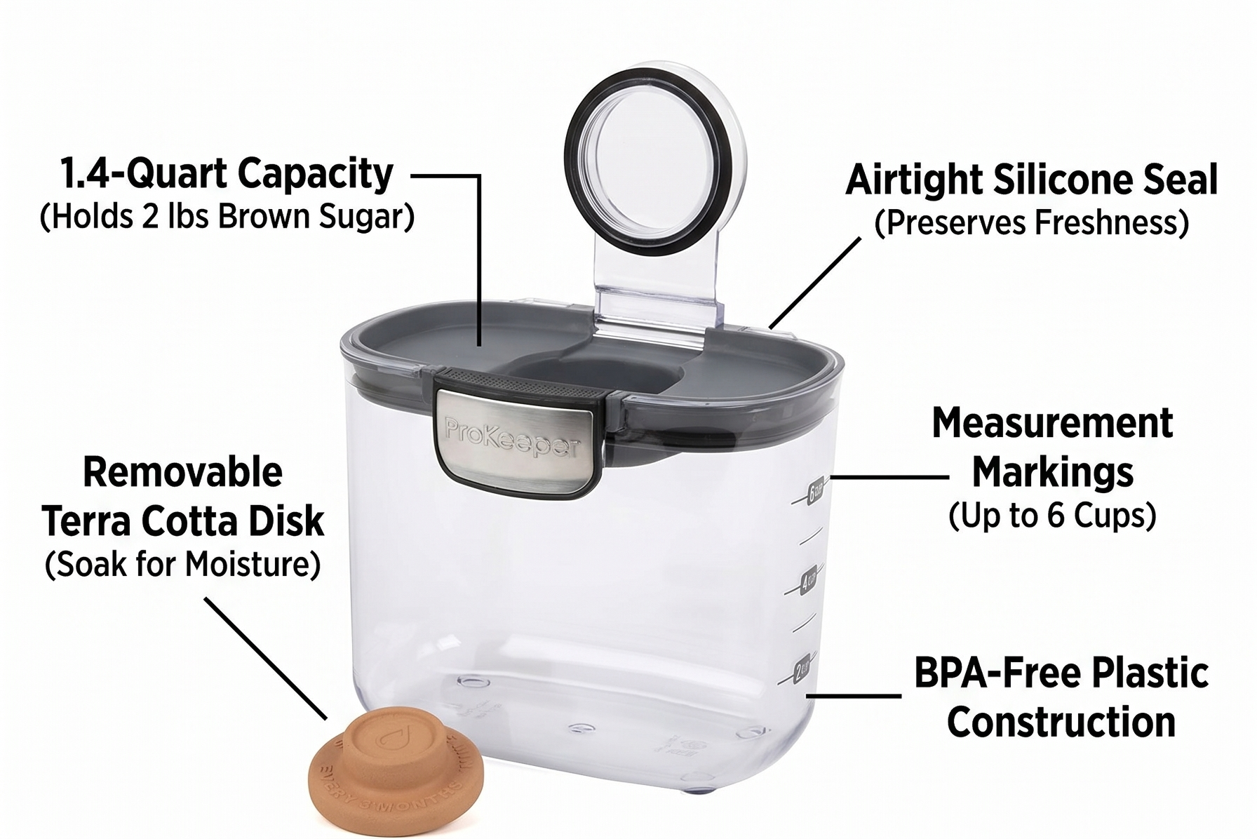 ProKeeper+ by Progressive International Clear Plastic Airtight Food Baker's Kitchen Storage Organization Container Canister Set with Magnetic Accessories (Brown Sugar 1.4-Quart)