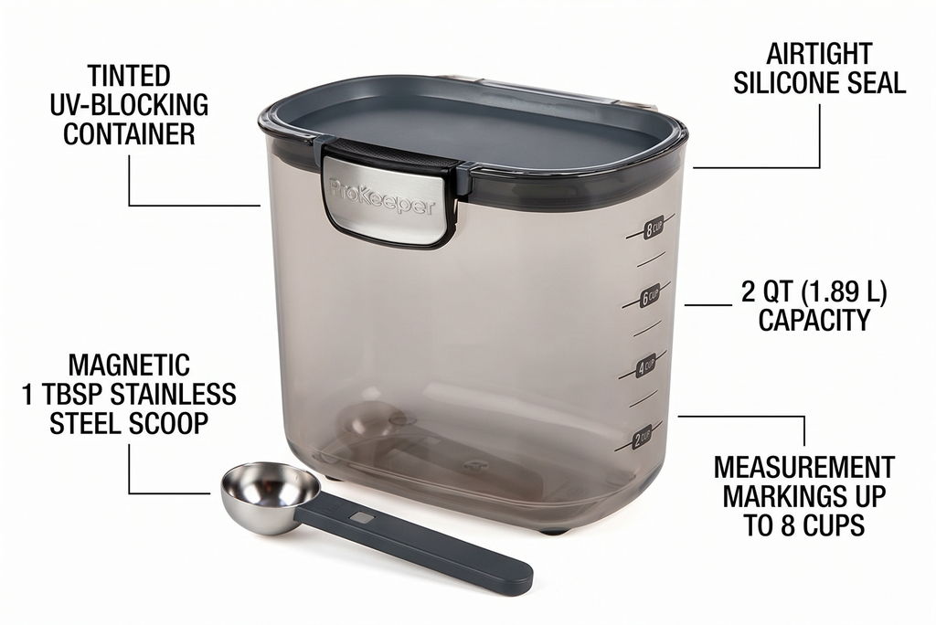 Progressive ProKeeper International Clear Plastic Airtight Food Baker's Kitchen Storage Organization Container Canister Set with Magnetic Accessories (Coffee 2-Quart)