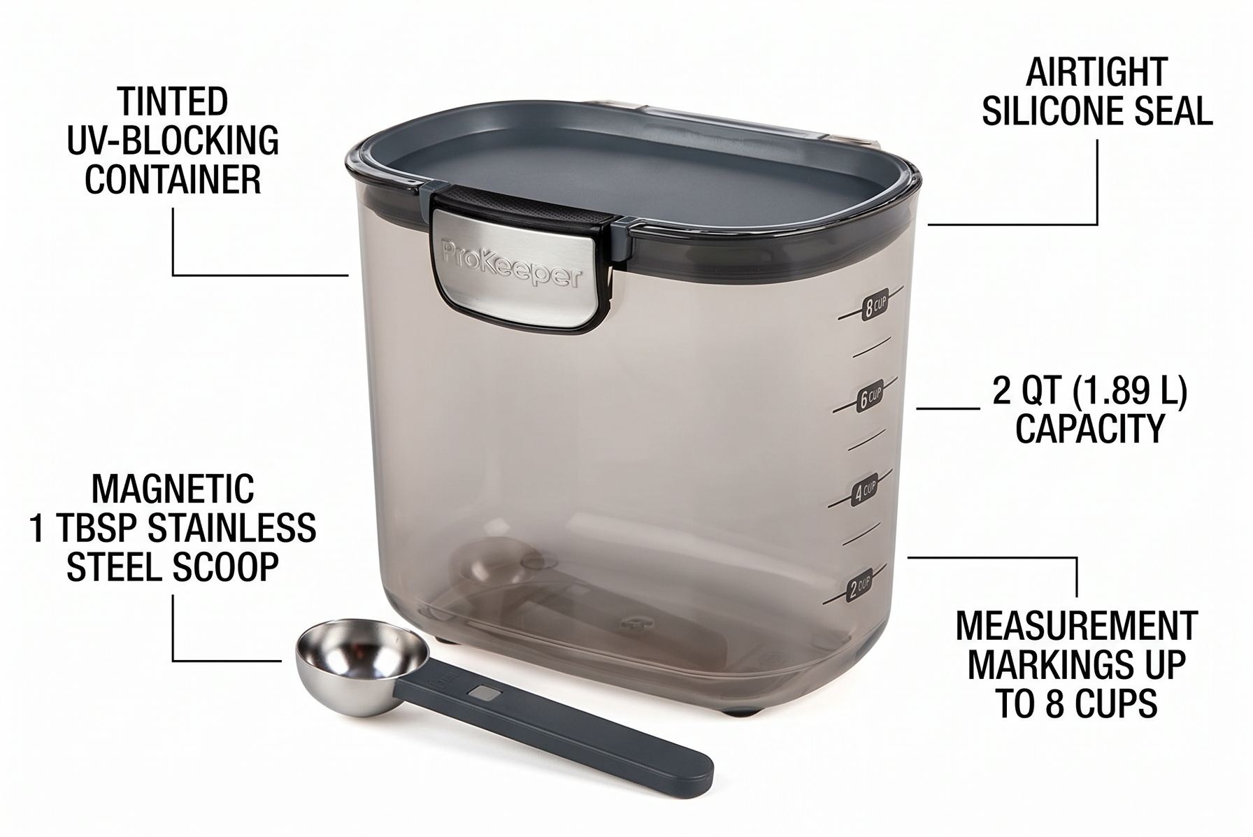 Progressive ProKeeper International Clear Plastic Airtight Food Baker's Kitchen Storage Organization Container Canister Set with Magnetic Accessories (Coffee 2-Quart)