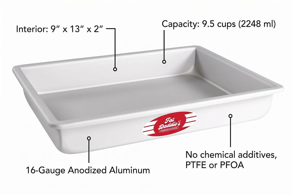Fat Daddio's POB-9132 Sheet Cake Pan, 9 x 13 x 2 Inch, Silver